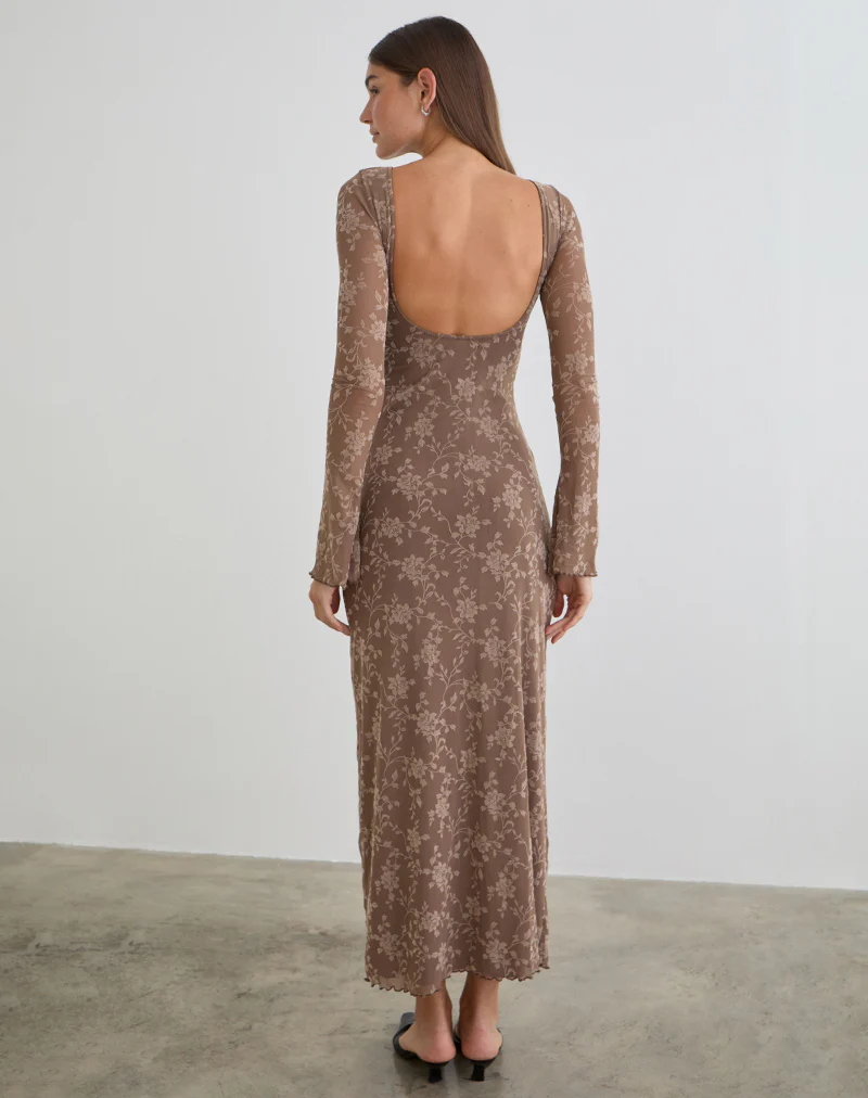Shaleed Maxi Dress in Leafy Flock Dark Taupe - Image 2