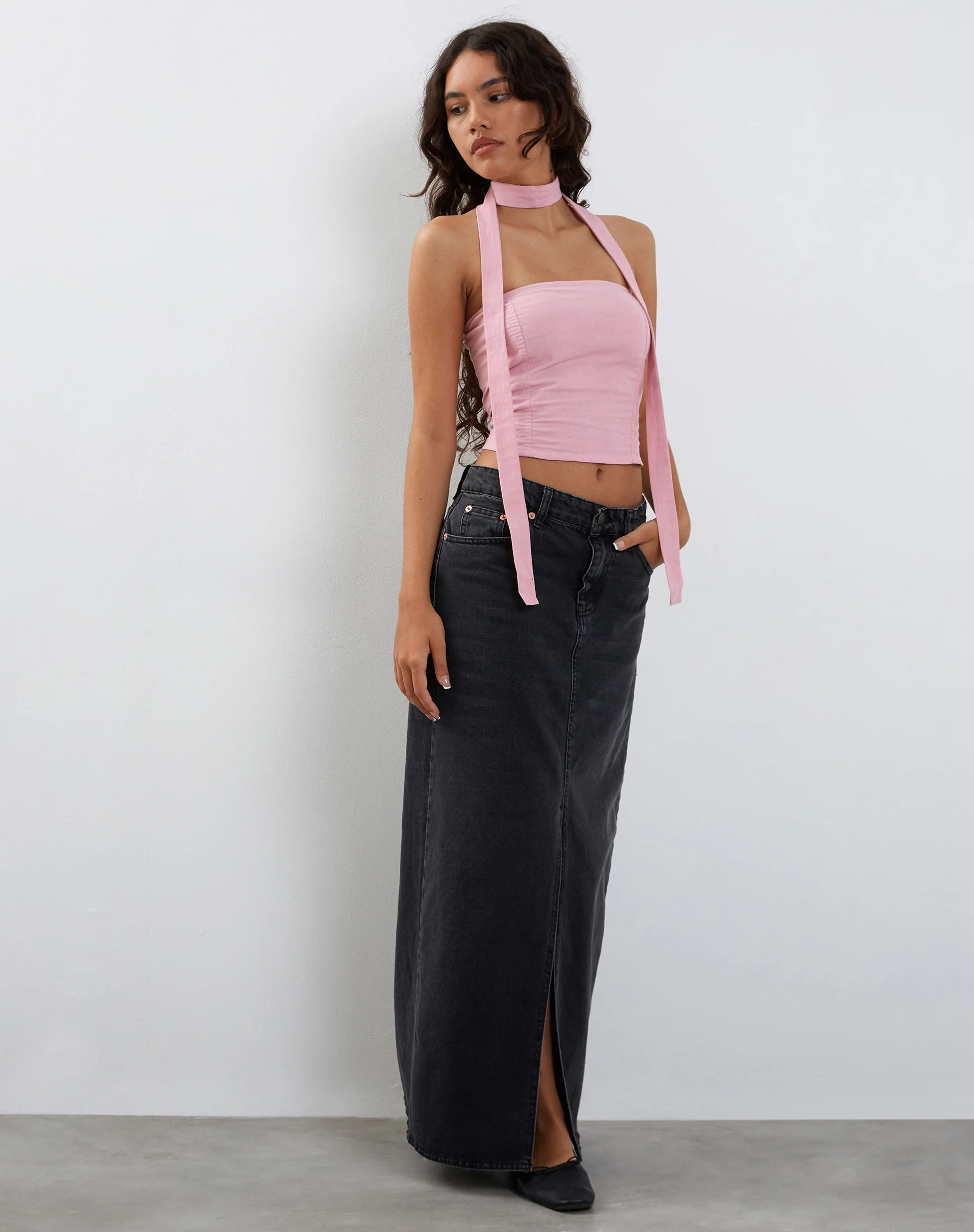 Shaloe Bandeau Top and Scarf Set in Flamingo Pink - Image 3
