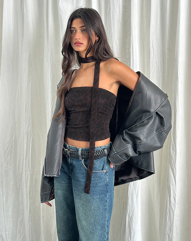 Shaloe Bandeau Top and Scarf in Brown Oversized Jaguar - Image 5