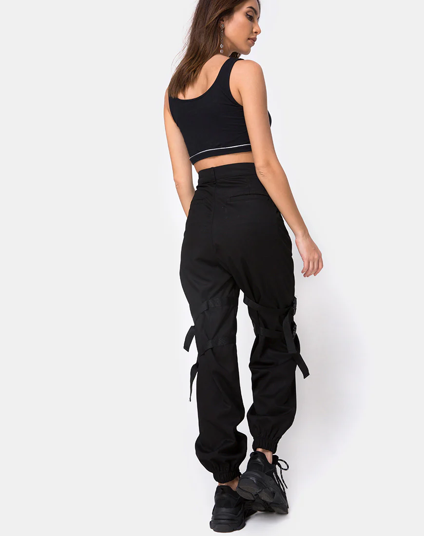 Shano Crop Top in Black With White Piping - Image 4