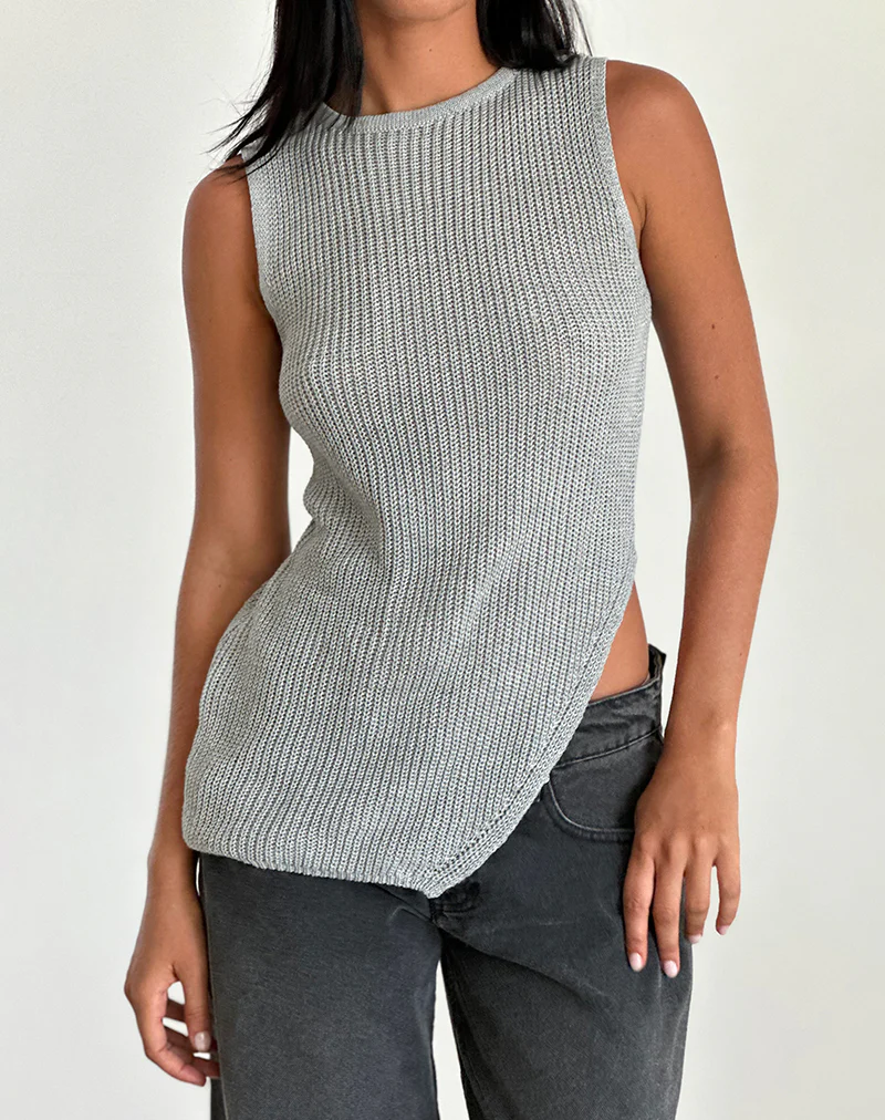 Shartina Tank Top in Grey Knit - Image 3