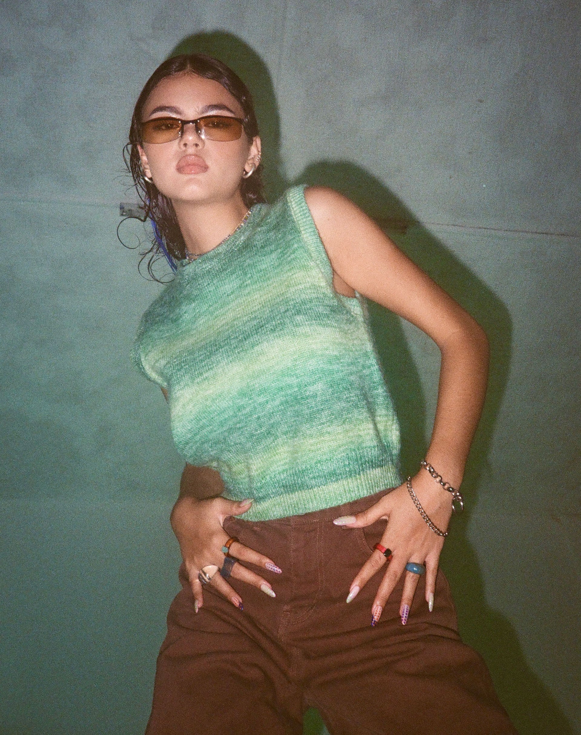 MOTEL X OLIVIA NEILL Shaya Tank Top in Knit Green - Image 3