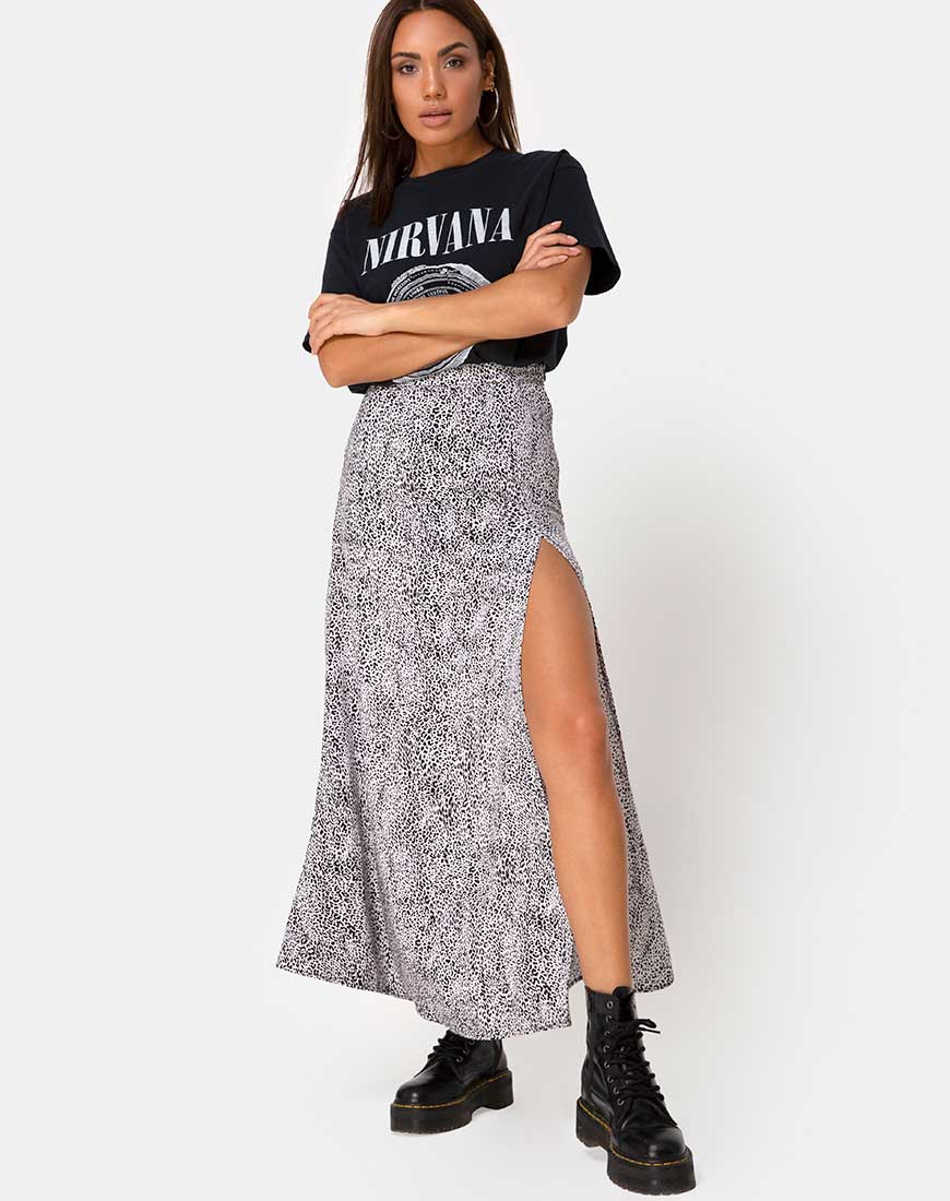 Shayk Midi Skirt in Leo Spot Black and White - Image 3