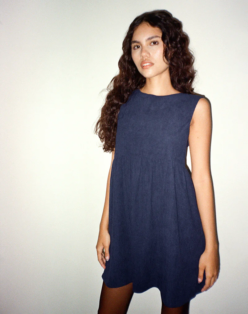 Sheba Mini Dress in Babycord Ink Blue - Image 5