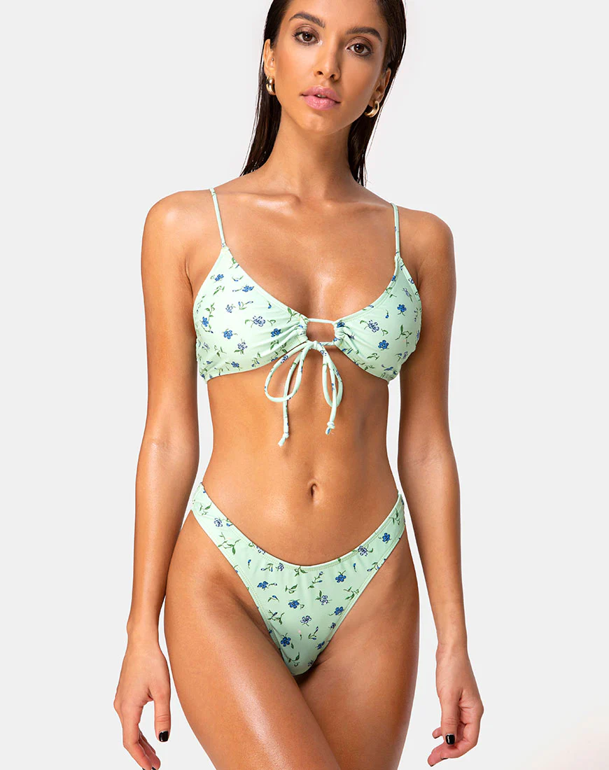 Shell Top Bikini in Ditsy Petal Pastel Lime - Image 2