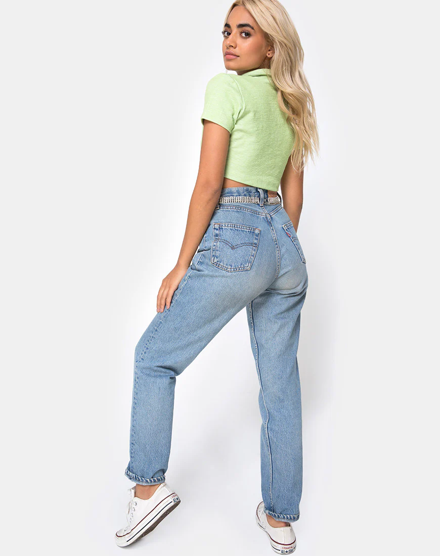 Shen Crop Top in Rib Pastel Lime - Image 4