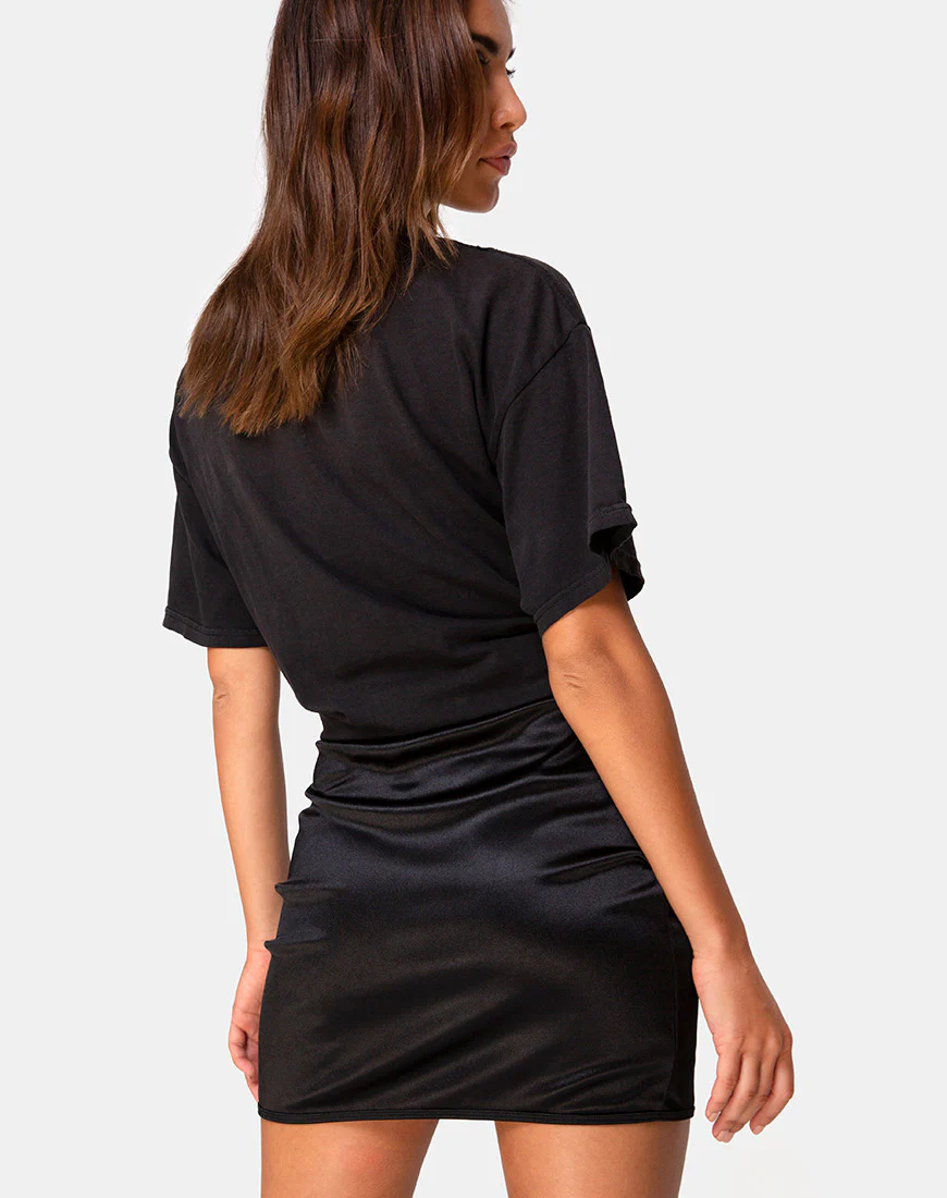 Shena Mini Skirt in Satin Black - Image 3
