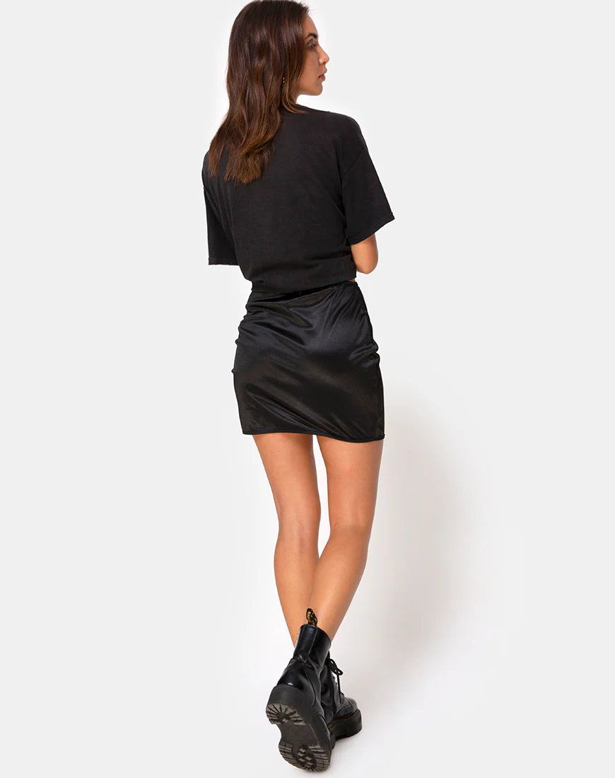 Shena Mini Skirt in Satin Black - Image 5
