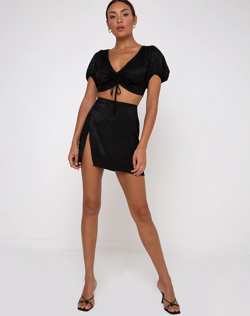 Shenka Mini Skirt in Satin Zebra Black - Image 3