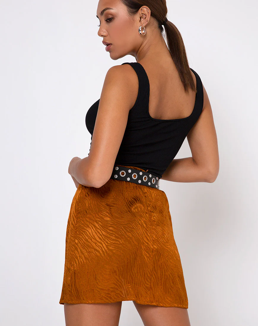 Shenka Mini Skirt in Satin Zebra Golden Coral - Image 2