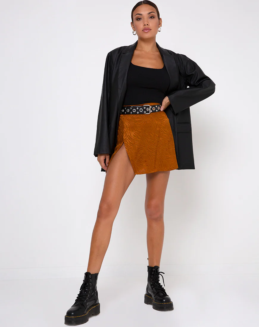 Shenka Mini Skirt in Satin Zebra Golden Coral - Image 3