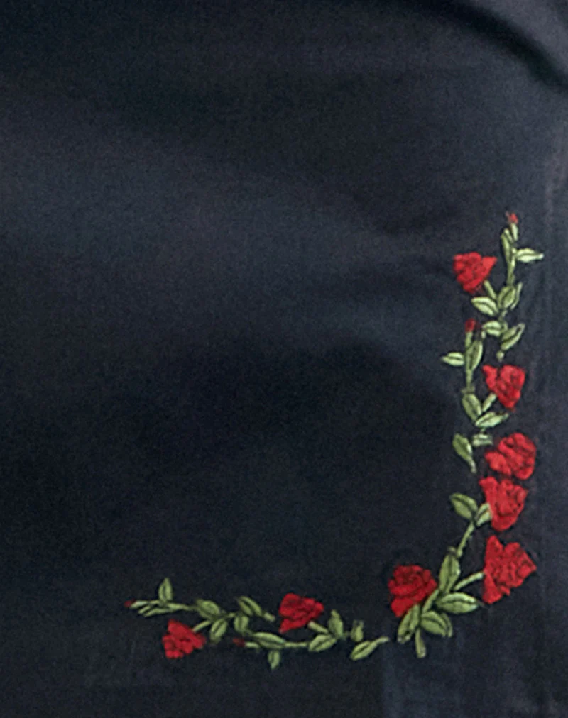 Sheny Mini Skirt in Tapshoe with Red Flower Embroidery - Image 6