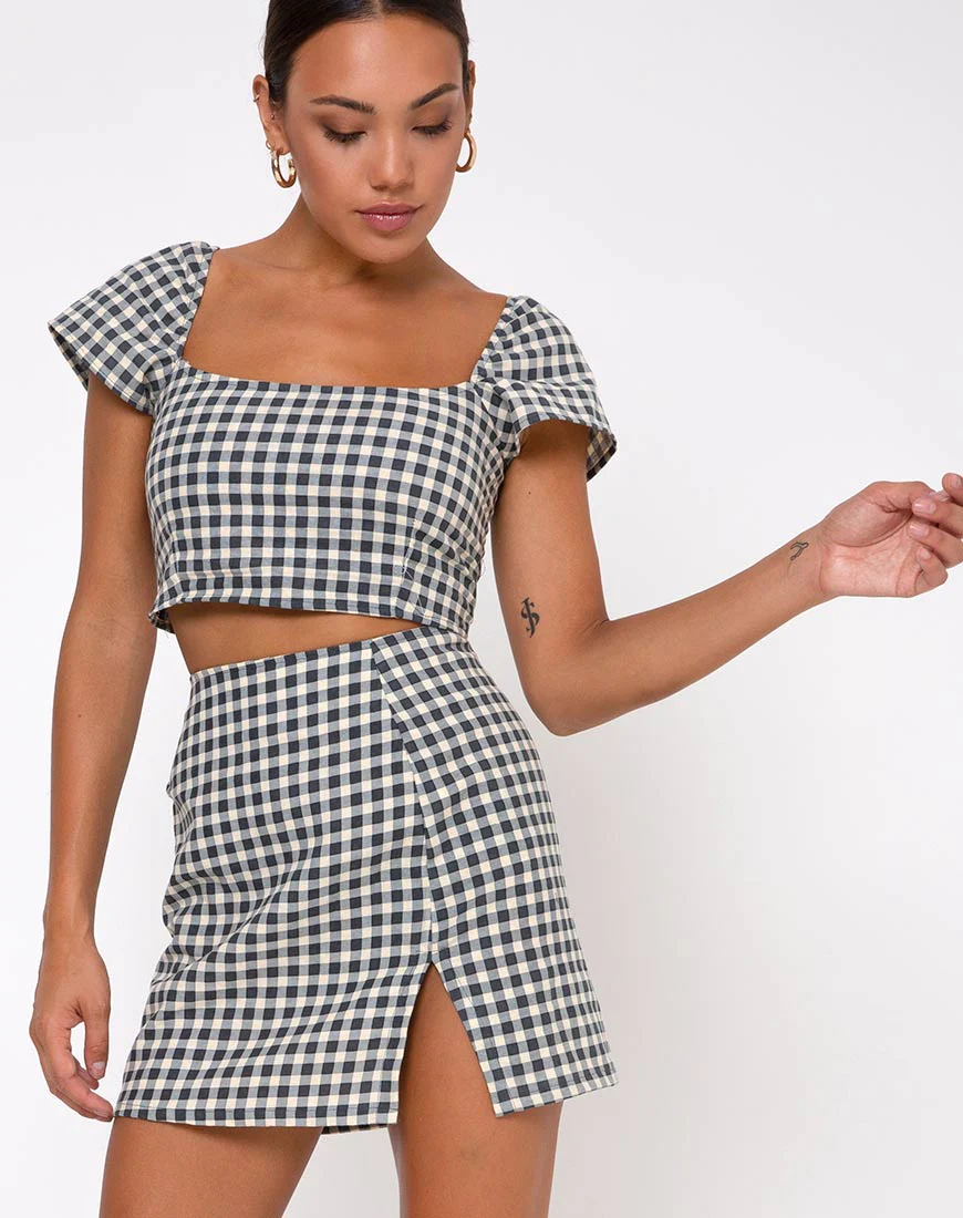 Sheny Mini Skirt in Gingham Cream - Image 2