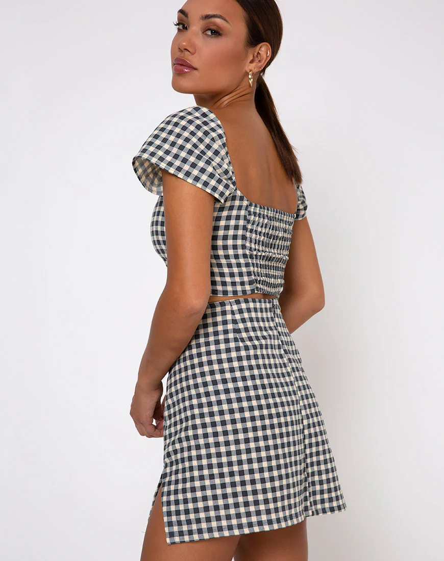 Sheny Mini Skirt in Gingham Cream - Image 3