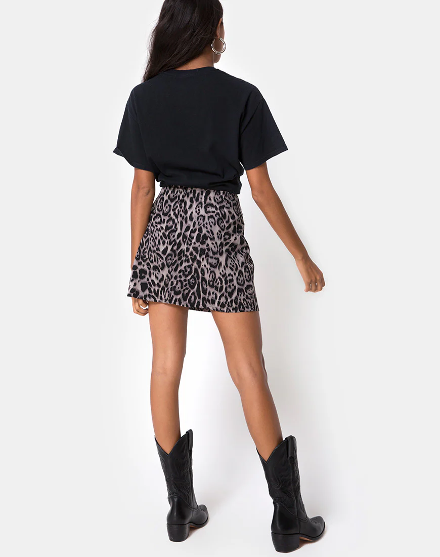 Sheny Mini Skirt in Leopard Grey - Image 5