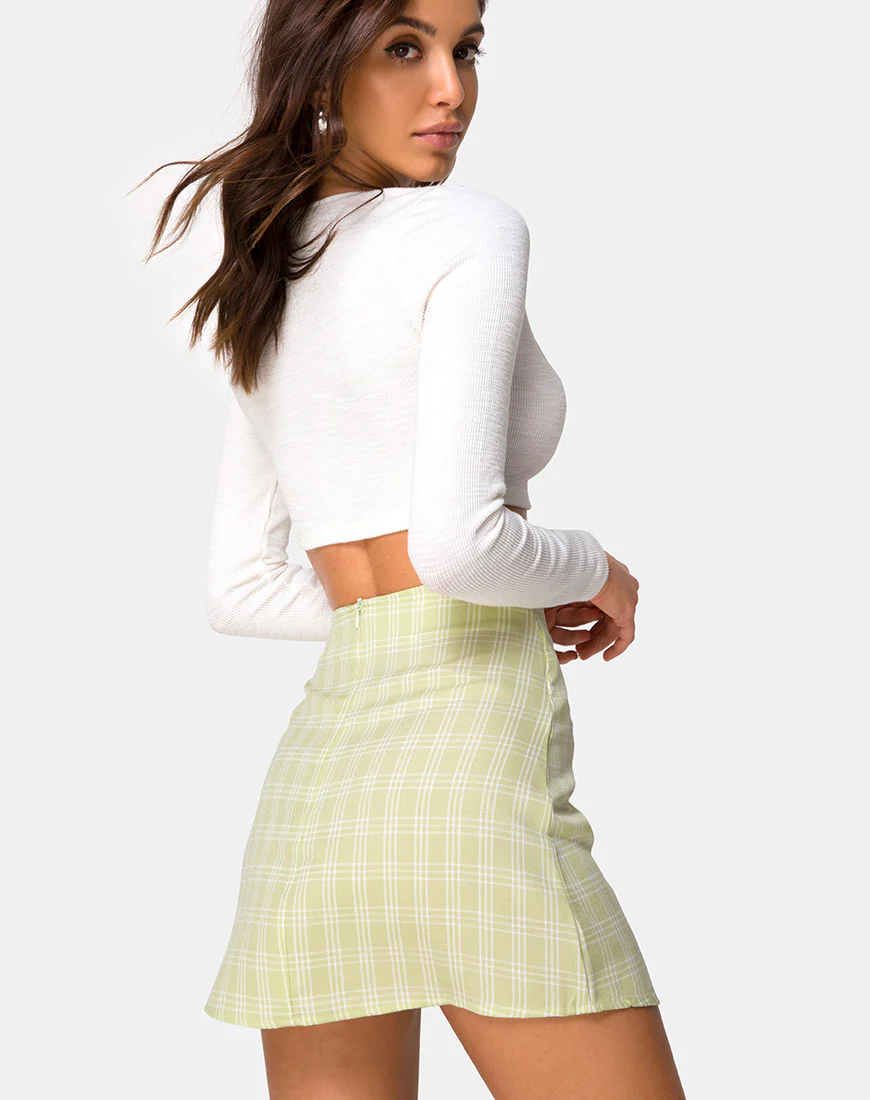 Sheny Mini Skirt in Sage Check - Image 3