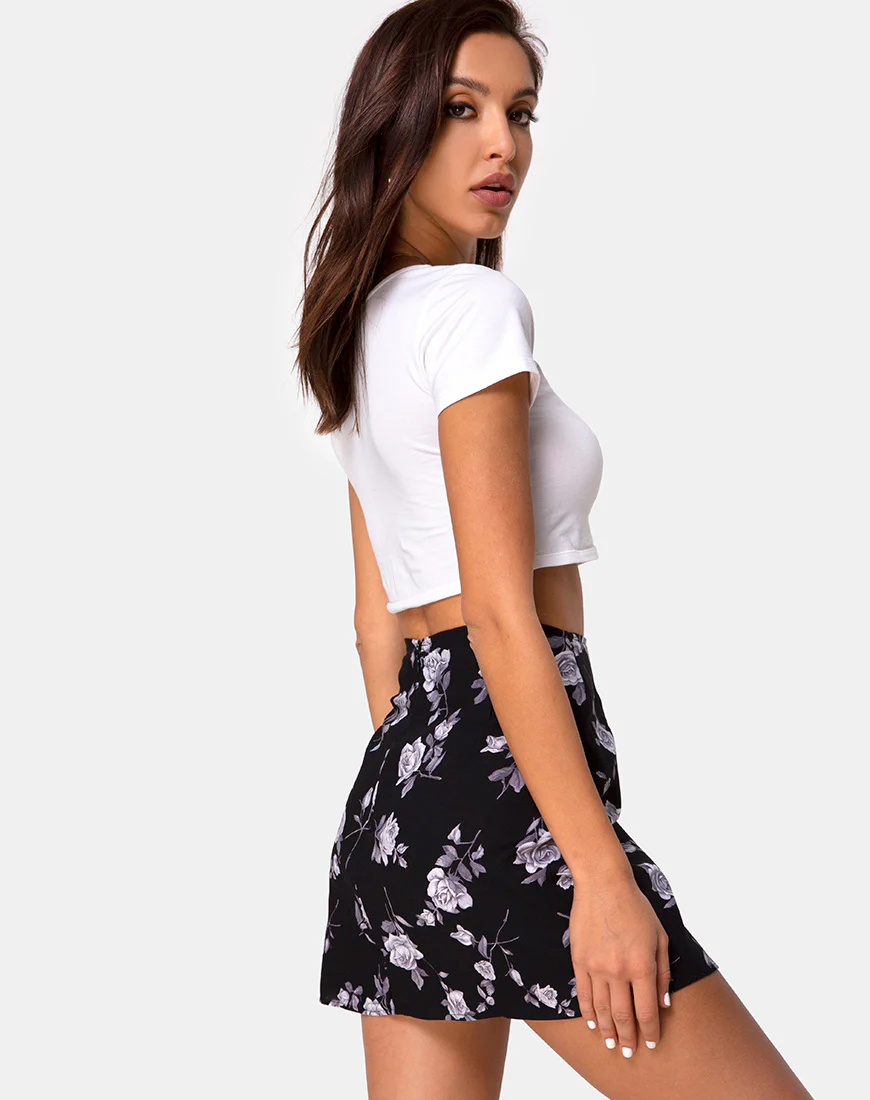 Sheny Mini Skirt in White Rose Black - Image 3