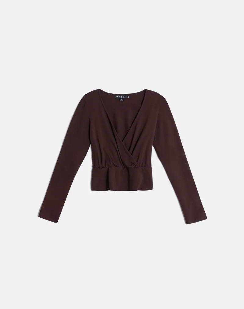 Sheon Long Sleeve Top in Rayon Jersey Bitter Chocolate - Image 4