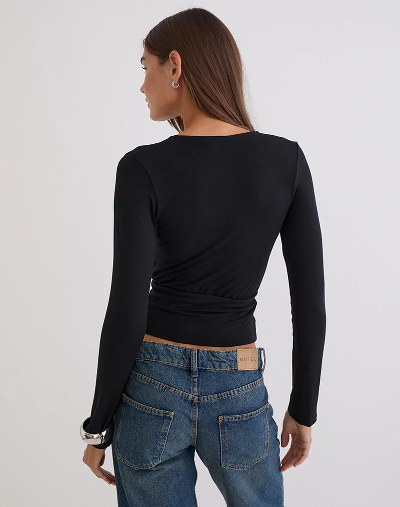 Sheon Long Sleeve Top in Rib Black - Image 5