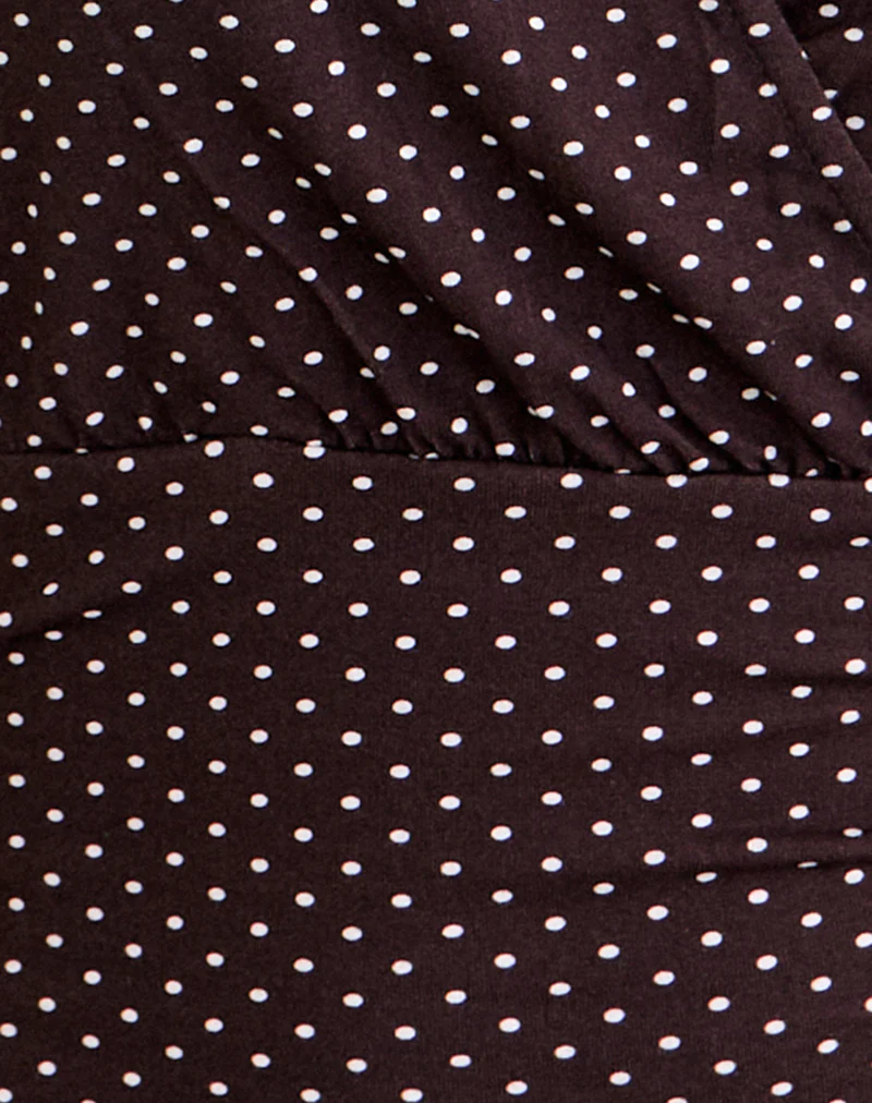 Sheon Long Sleeve Top in Rayon Jersey Brown with Micro Polka Print - Image 6