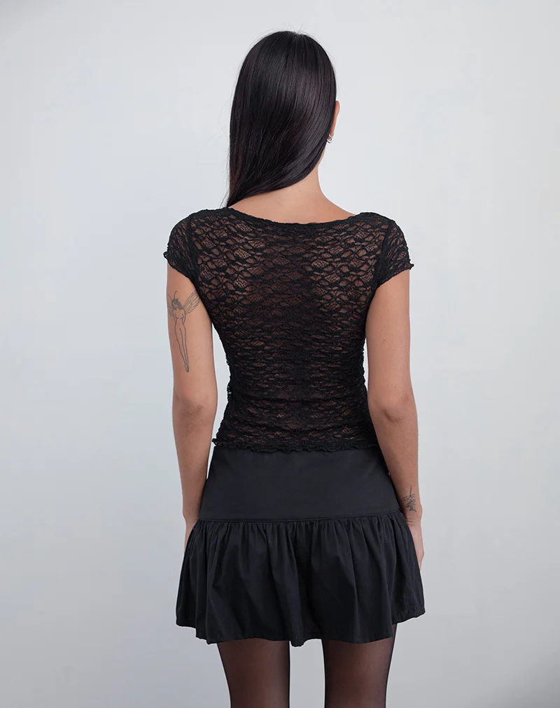 Sherine Lace Top in Black with Pink Ribbon - Image 3