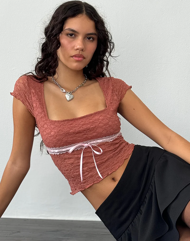 Sherine Lace Top in Withered Rose - Image 2