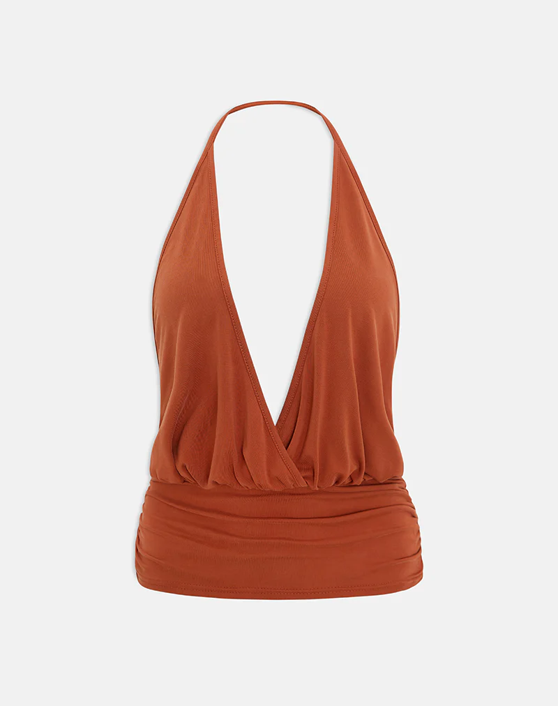 Sherlyn Halter Top in Cupro Burnt Orange - Image 4