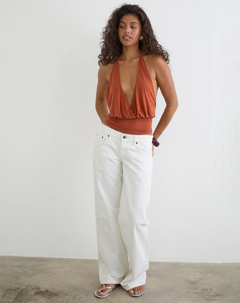 Sherlyn Halter Top in Cupro Burnt Orange - Image 5