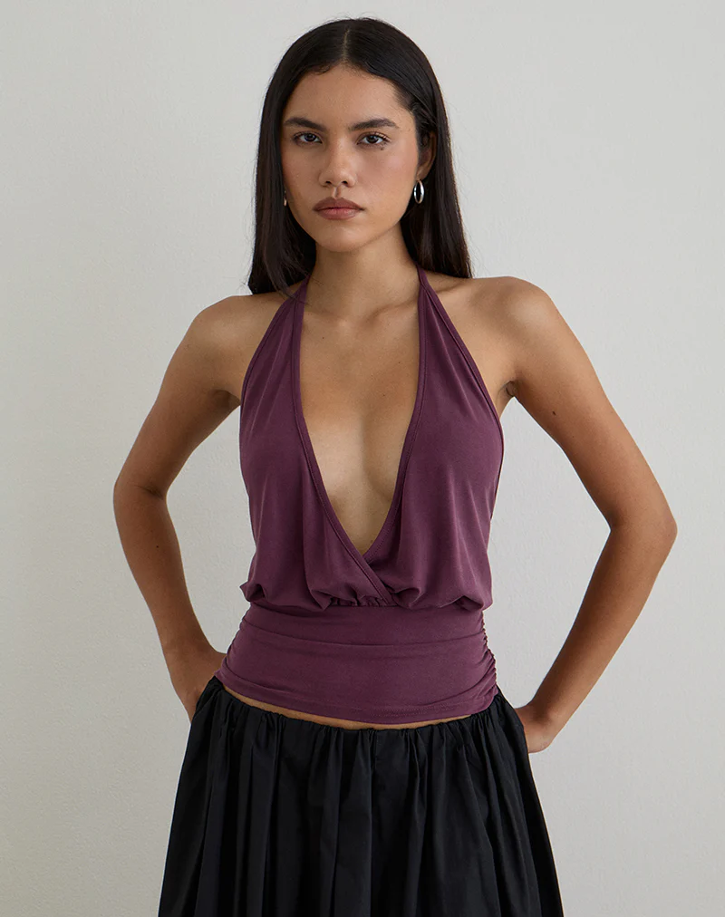 Sherlyn Halter Top in Cupro Deep Purple - Image 3