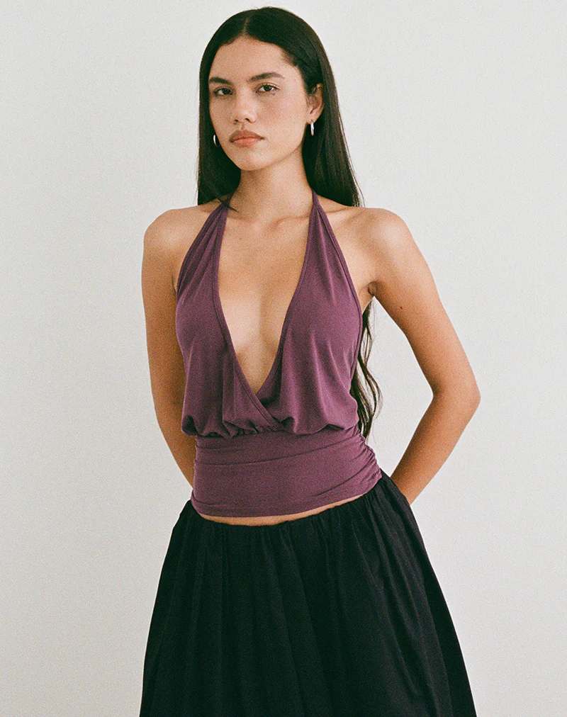 Sherlyn Halter Top in Cupro Deep Purple - Image 4