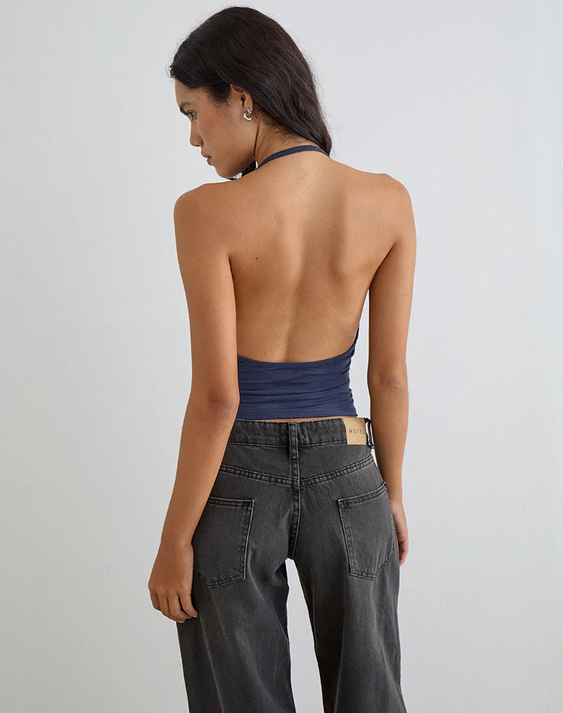 Sherlyn Halter Top in Cupro Navy - Image 5