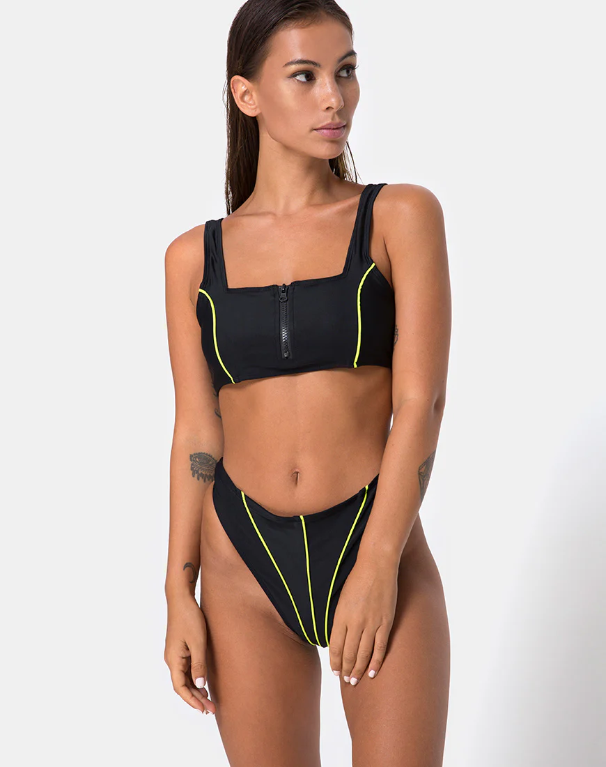 Shielle Bikini Top in Black with Contrast Piping - Image 3