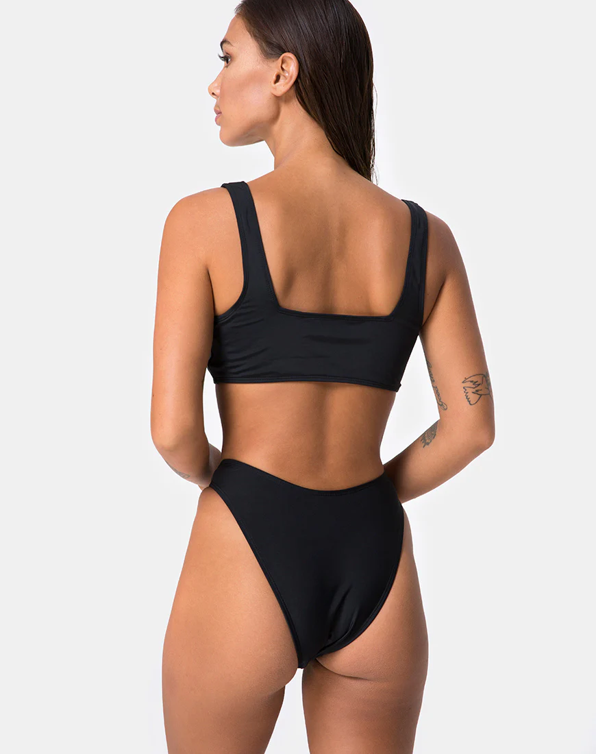 Shielle Bikini Top in Black with Contrast Piping - Image 4