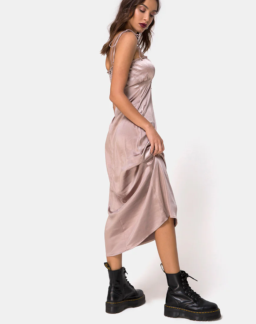 Shilia Dress in Satin Mink - Image 4