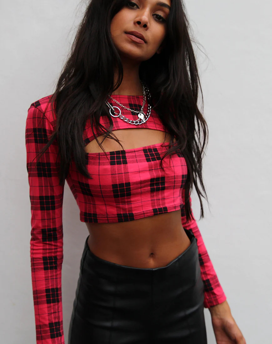 Shimla Crop Top in Winter Plaid Red / Black - Image 4