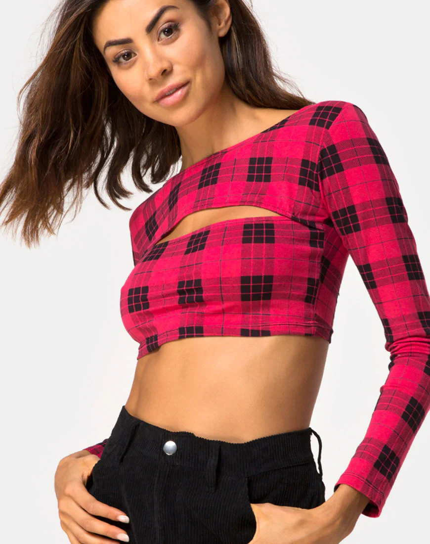 Shimla Crop Top in Winter Plaid Red / Black - Image 5