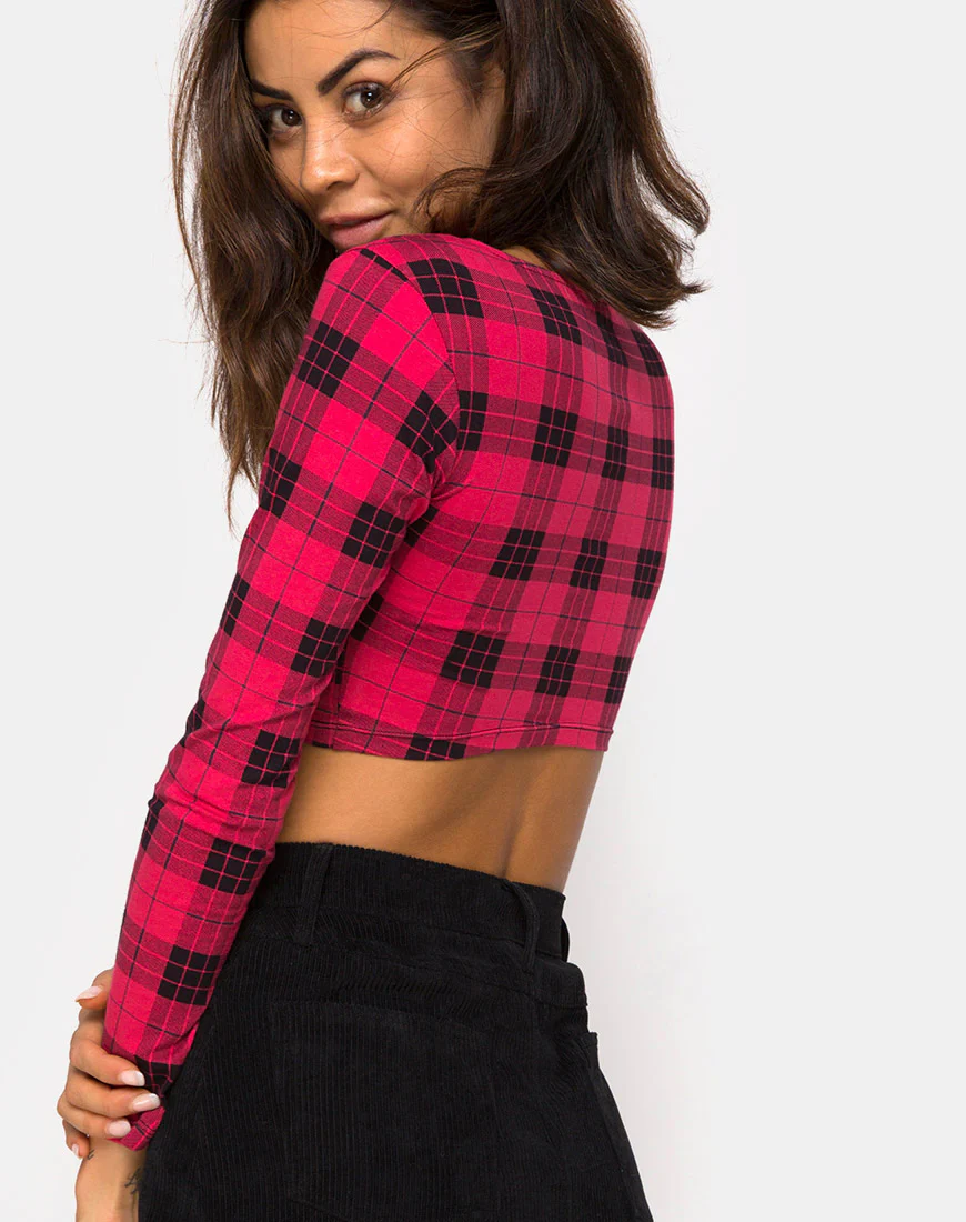 Shimla Crop Top in Winter Plaid Red / Black - Image 6