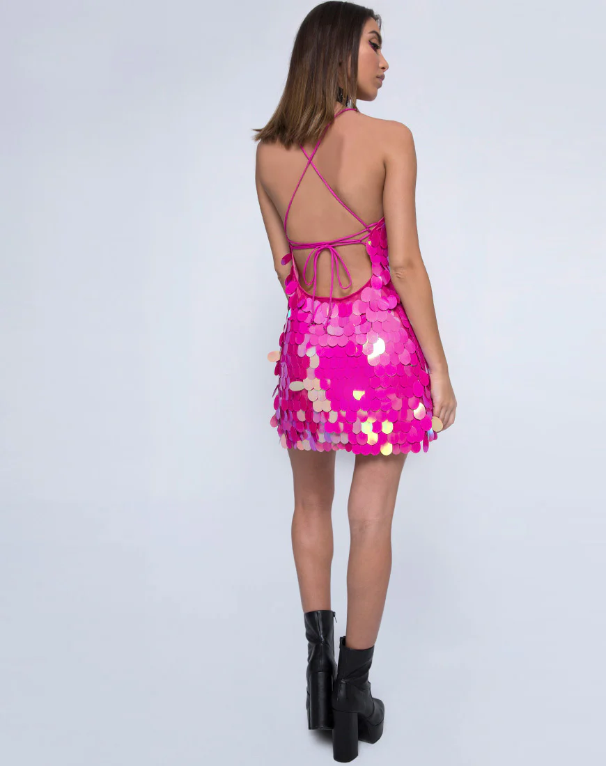 Shine Dress in Tear Drop Sequin Fuschia Shine - Image 2