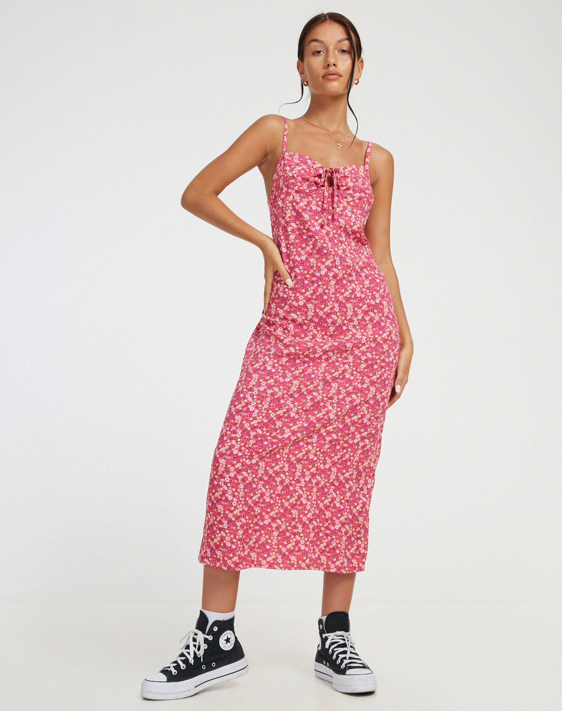 Shiori Midi Dress in Ditsy Floral Pink - Image 3