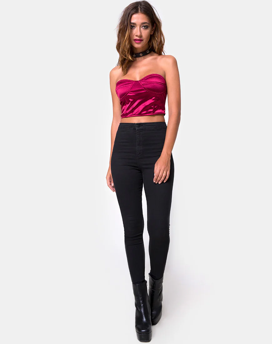 Shisui Tube Top in Satin Burgundy - Image 3
