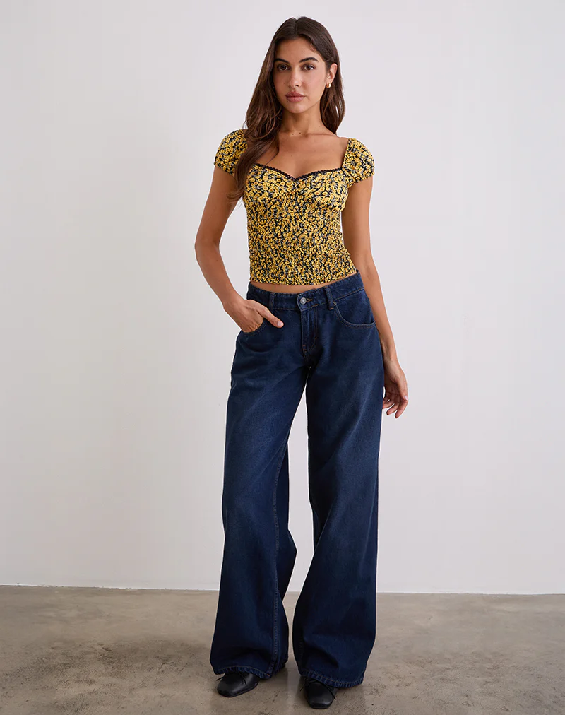 Shizu Cap Sleeve Top in Mini Bloom Yellow - Image 2