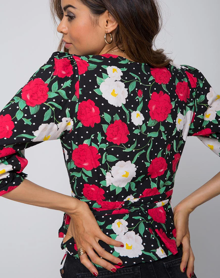 Shon Wrap Top in Polka Rose Black - Image 2