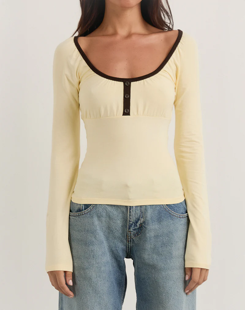 Shou Top in Buttermilk with Brown Binding - Image 4