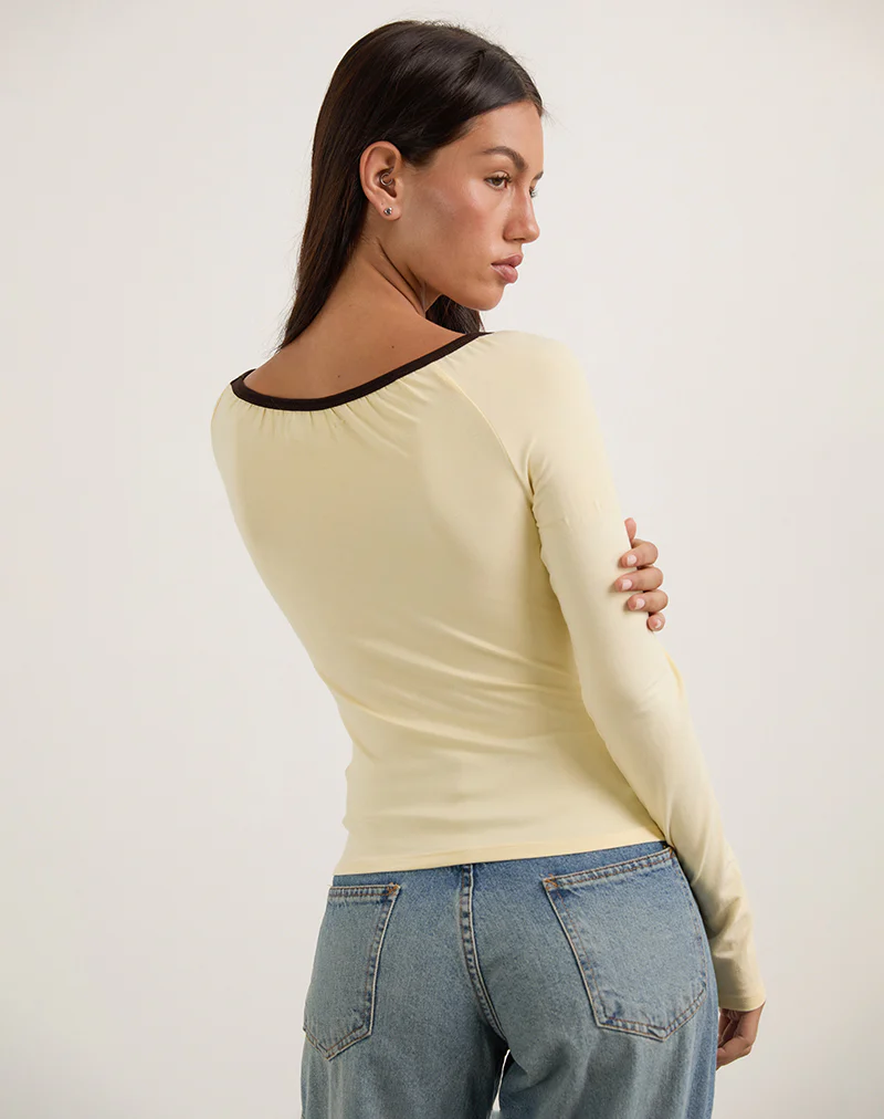 Shou Top in Buttermilk with Brown Binding - Image 5