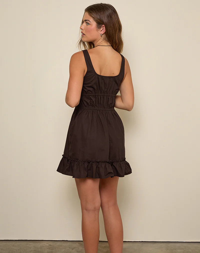 Shoyo Frill Mini Dress in Bitter Chocolate - Image 4