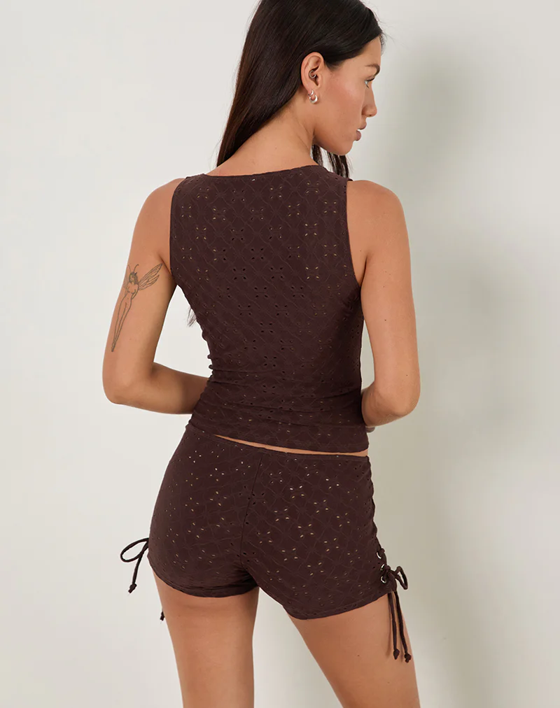 Shrine Short in Stretch Broderie Brown - Image 5