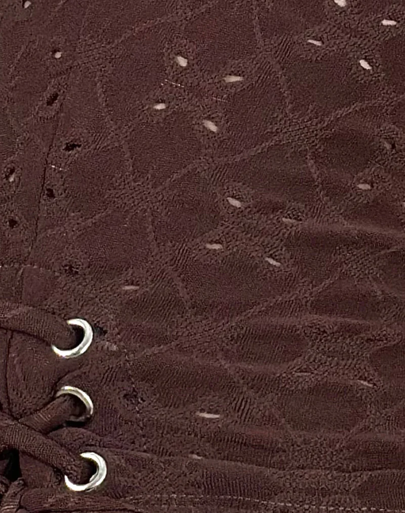 Shrine Short in Stretch Broderie Brown - Image 6