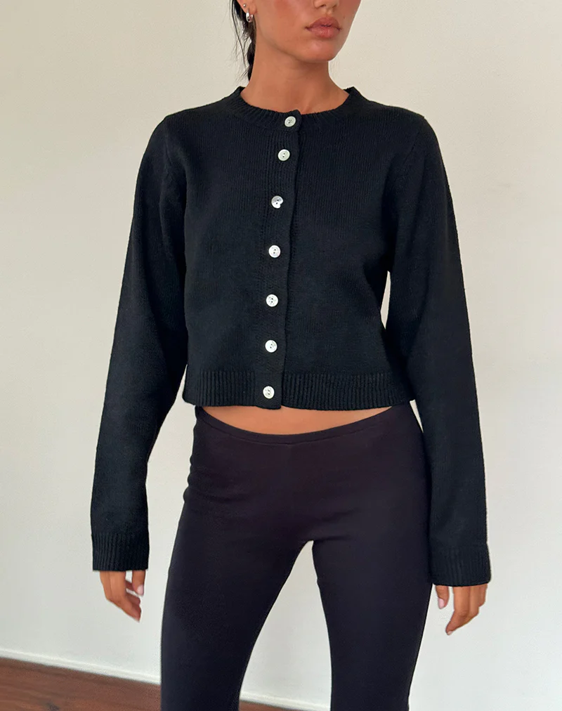 Shura Brush Knit Cardigan in Black - Image 2