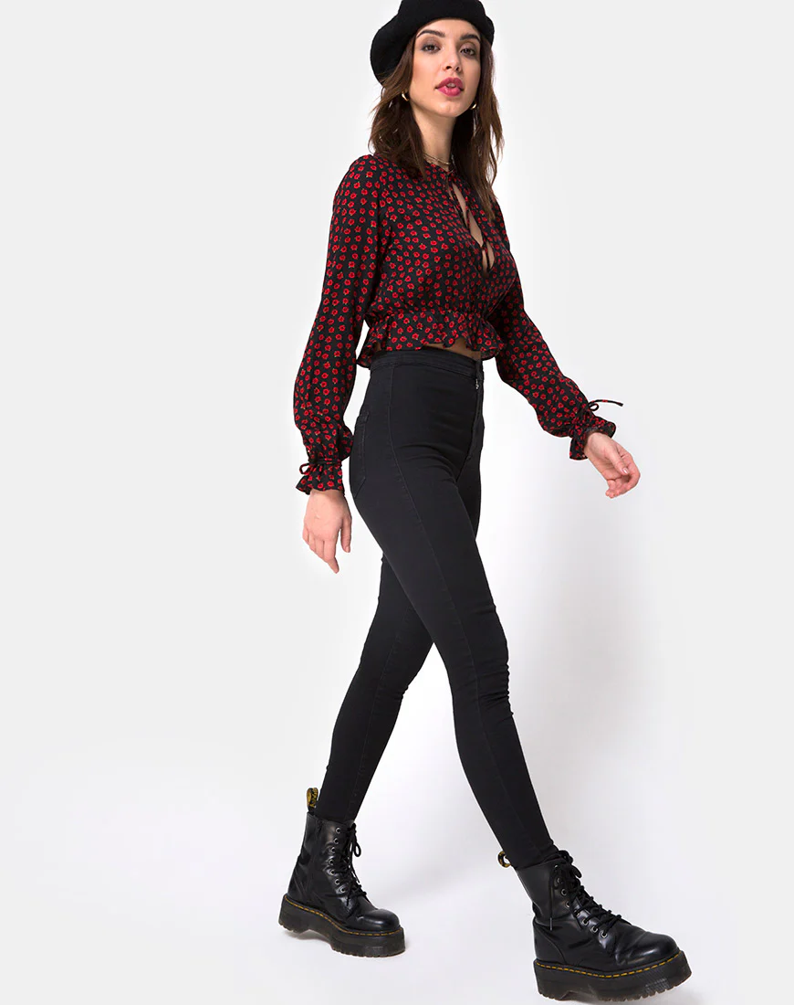 Sibel Top in Dotty Rose Black - Image 3
