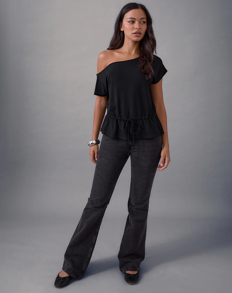 Sika One Shoulder Top in Black with Tie Belt - Image 3